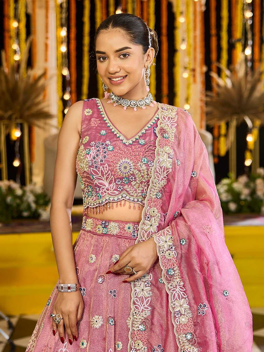 Satin Silk Embroidered Lehenga